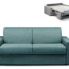 Canapé 3 Places Convertible Express En Tissu CALITO - Bleu - Couchage Lattes Larges 140 Cm - Matelas 14 Cm