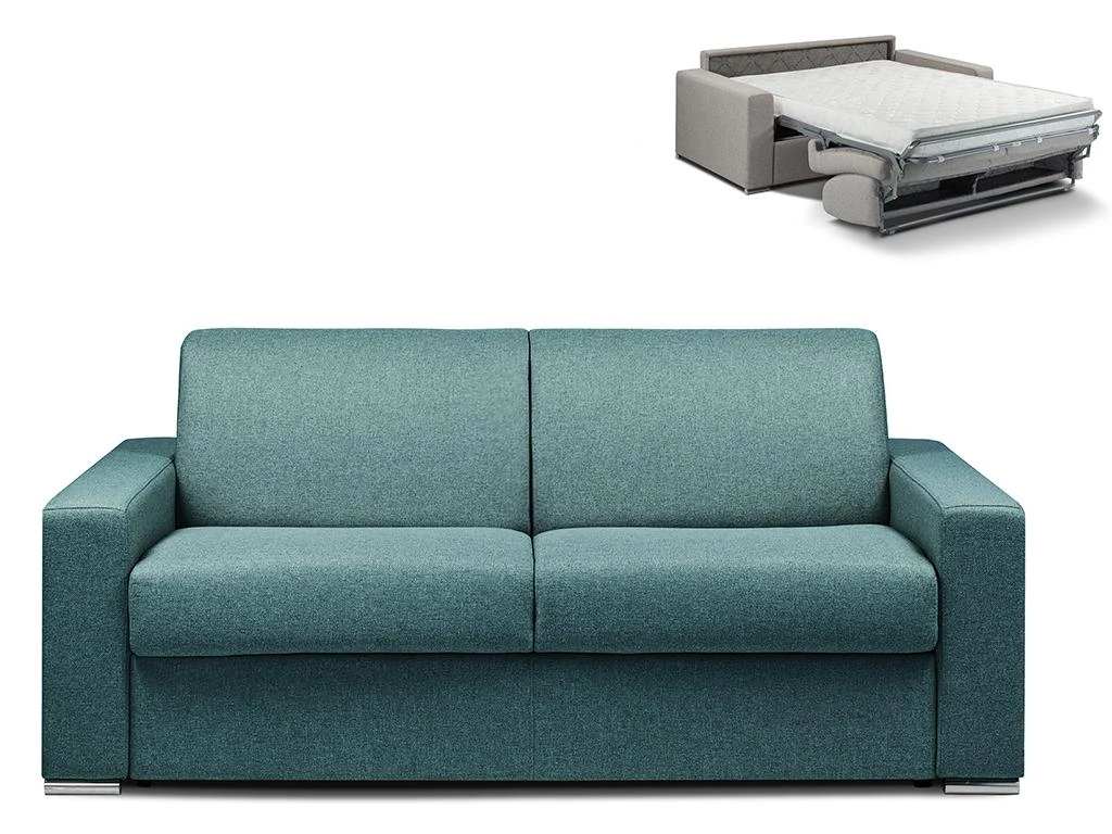 Canapé 3 Places Convertible Express En Tissu CALITO - Bleu - Couchage Lattes Larges 140 Cm - Matelas 14 Cm 1 Canapé 3 Places Convertible Express En Tissu CALITO - Bleu - Couchage Lattes Larges 140 Cm - Matelas 14 Cm