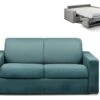 Canapé 2 Places Convertible Express En Tissu CALITO - Bleu - Couchage Lattes Larges 120 Cm - Matelas 18 Cm