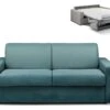 Canapé 3 Places Convertible Express En Tissu CALITO - Bleu - Couchage Lattes Larges 140 Cm - Matelas 18 Cm -Deco.fr Soldes Boutique canape 273091