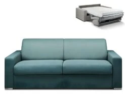 Canapé 4 Places Convertible Express En Tissu CALITO - Bleu - Couchage Lattes Larges 160 Cm - Matelas 18 Cm