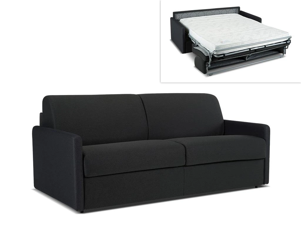 Canapé 3 Places Convertible Express En Tissu CALIFE - Turquoise - Couchage à Lattes Larges 140 Cm - Matelas 18 Cm 4 Canapé 3 Places Convertible Express En Tissu CALIFE - Turquoise - Couchage à Lattes Larges 140 Cm - Matelas 18 Cm – Image 4