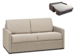 Canapé 2 Places Convertible Express En Tissu CALIFE - Crème - Couchage 120 Cm - Matelas 14 Cm