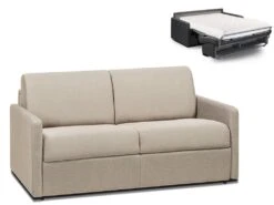Canapé 2 Places Convertible Express En Tissu CALIFE - Crème - Couchage 120 Cm - Matelas 18 Cm