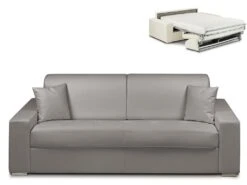 Canapé 4 Places Convertible Express En Simili EMIR - Gris - Couchage 160 Cm - Matelas 18 Cm
