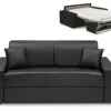 Canapé 3 Places Convertible Express En Simili EMIR - Noir - Couchage 140 Cm - Matelas 22 Cm