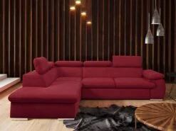 Canapé D'angle Convertible En Tissu Avec Coffre De Rangement FABIEN - Rouge - Angle Gauche