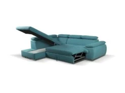 Canapé D'angle Convertible En Tissu Avec Coffre De Rangement FABIEN - Turquoise - Angle Gauche -Deco.fr Soldes Boutique canape 300063