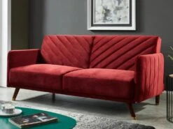 Canapé 3 Places Convertible Clic-clac En Velours JORIS - Rouge