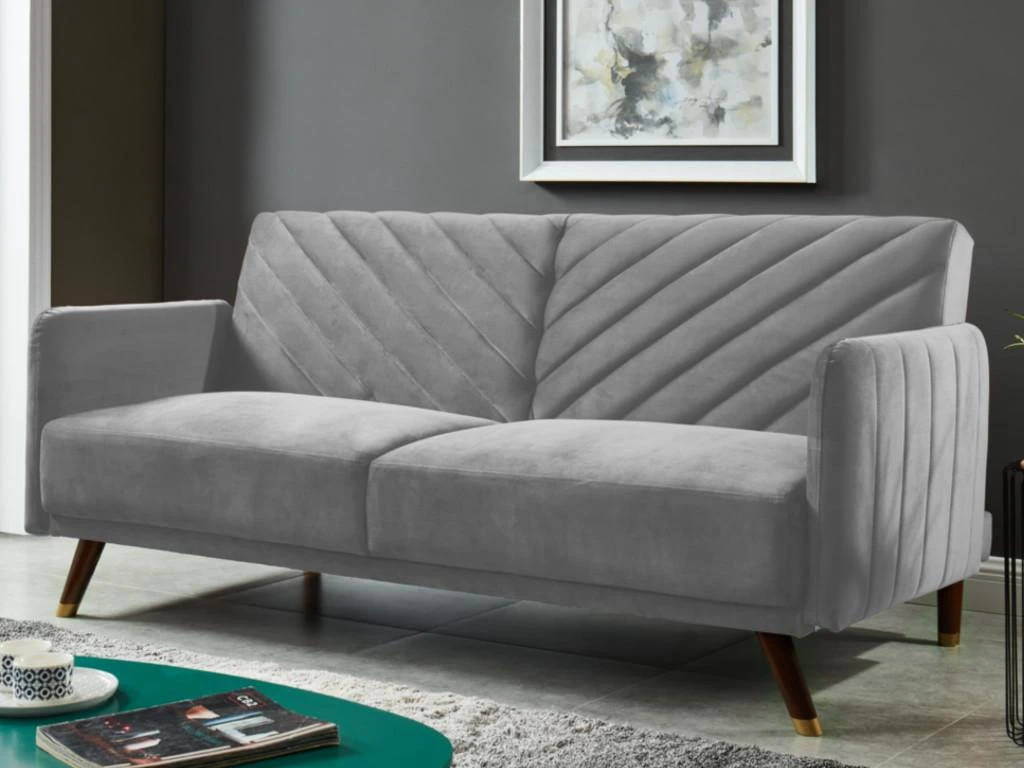 Canapé 3 Places Convertible Clic-clac En Velours JORIS - Gris Clair 1 Canapé 3 Places Convertible Clic-clac En Velours JORIS - Gris Clair