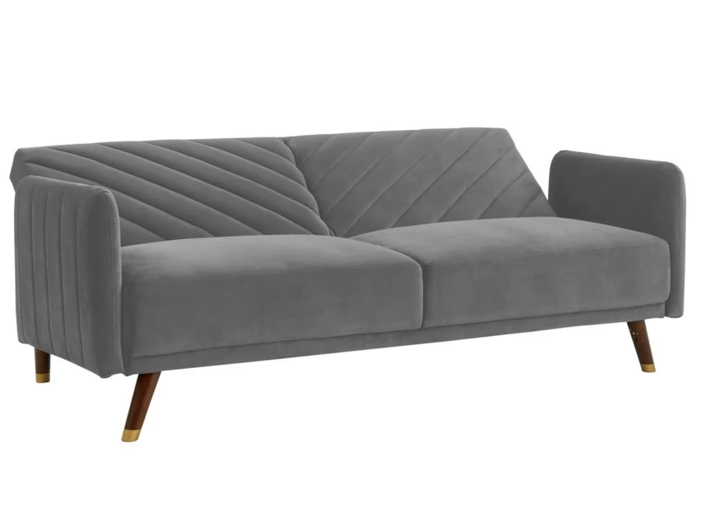 Canapé 3 Places Convertible Clic-clac En Velours JORIS - Gris Clair 4 Canapé 3 Places Convertible Clic-clac En Velours JORIS - Gris Clair – Image 4