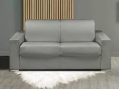 Canapé 2 Places Convertible Express En Simili CALITO - Gris - Couchage Lattes Larges 120 Cm - Matelas 14 Cm