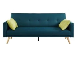 Canapé 3 Places Convertible En Tissu DARVEL - Bleu Canard Et Coussins Vert Pomme -Deco.fr Soldes Boutique canape 310815