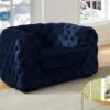 Fauteuil Chesterfield STANLEY - Velours Bleu Nuit