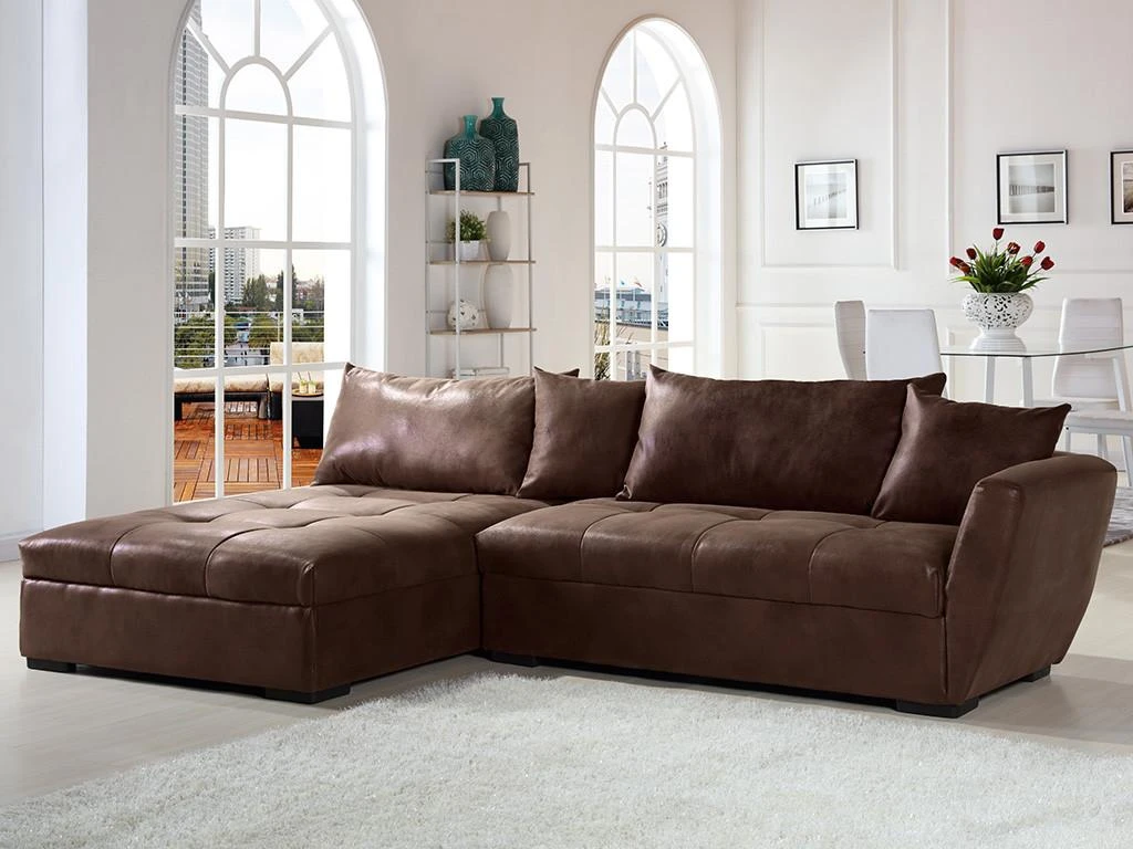 Canapé D'angle Convertible En Microfibre Vieillie ROMANE - Marron Vintage - Angle Gauche 1 Canapé D'angle Convertible En Microfibre Vieillie ROMANE - Marron Vintage - Angle Gauche