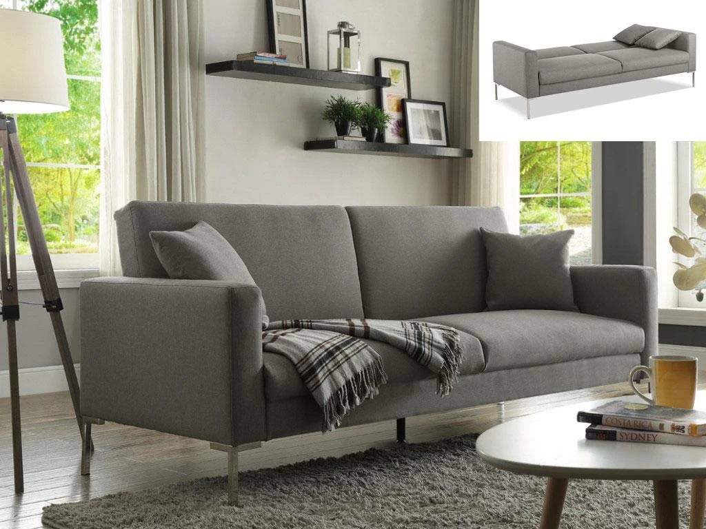 Canapé 3 Places Convertible En Tissu MUNIO - Gris Clair 1 Canapé 3 Places Convertible En Tissu MUNIO - Gris Clair