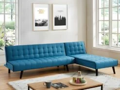 Canapé Modulable Convertible BAYOU En Tissu - Bleu Et Passepoil Noir -Deco.fr Soldes Boutique canape 346859