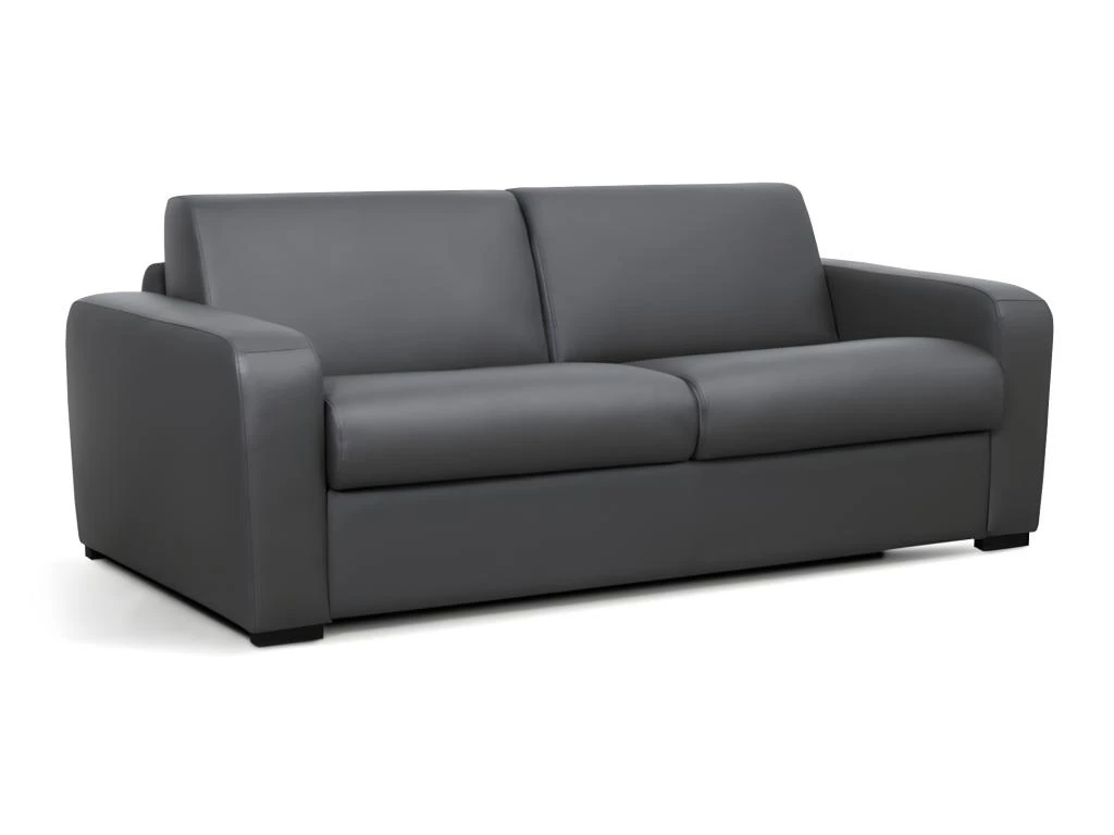 Canapé 3 Places Convertible Express En Cuir Gris BEVIS - Matelas 14 Cm 2 Canapé 3 Places Convertible Express En Cuir Gris BEVIS - Matelas 14 Cm – Image 2