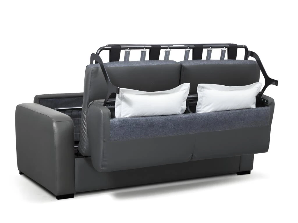 Canapé 3 Places Convertible Express En Cuir Gris BEVIS - Matelas 14 Cm 4 Canapé 3 Places Convertible Express En Cuir Gris BEVIS - Matelas 14 Cm – Image 4