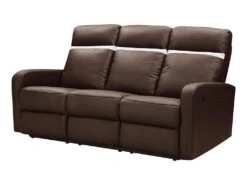 Canapé 3 Places Relax électrique En Cuir ABERDEEN - Marron Et Bande Ivoire