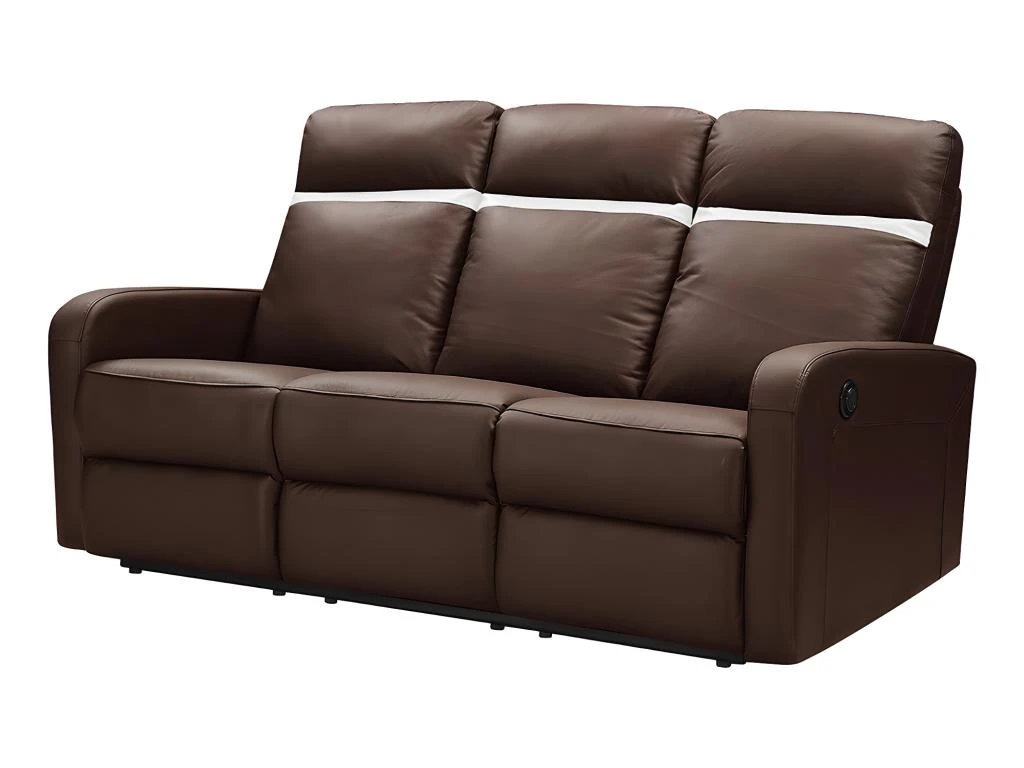 Canapé 3 Places Relax électrique En Cuir ABERDEEN - Marron Et Bande Ivoire 1 Canapé 3 Places Relax électrique En Cuir ABERDEEN - Marron Et Bande Ivoire