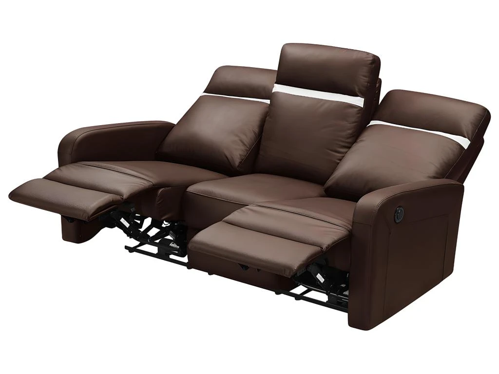 Canapé 3 Places Relax électrique En Cuir ABERDEEN - Marron Et Bande Ivoire 2 Canapé 3 Places Relax électrique En Cuir ABERDEEN - Marron Et Bande Ivoire – Image 2