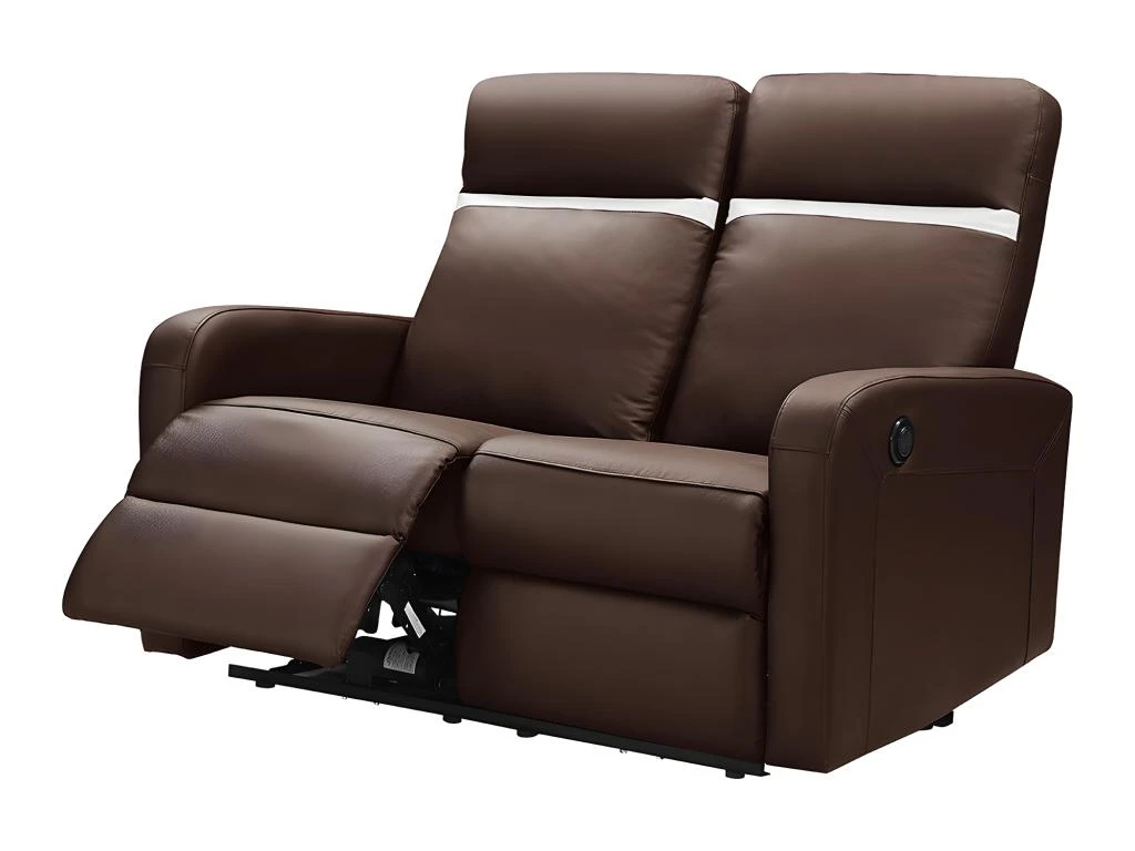 Canapé 2 Places Relax électrique En Cuir ABERDEEN - Marron Et Bande Ivoire 3 Canapé 2 Places Relax électrique En Cuir ABERDEEN - Marron Et Bande Ivoire – Image 3