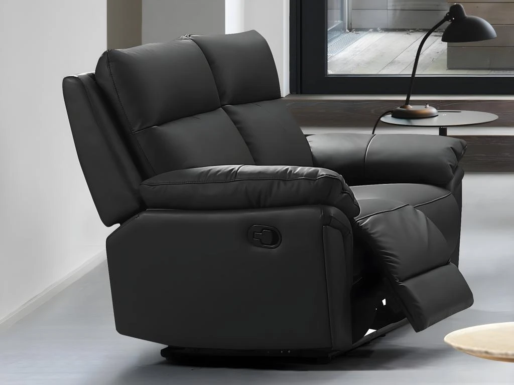 Canapé 2 Places Relax En Cuir De Buffle PAKITA - Noir 2 Canapé 2 Places Relax En Cuir De Buffle PAKITA - Noir – Image 2