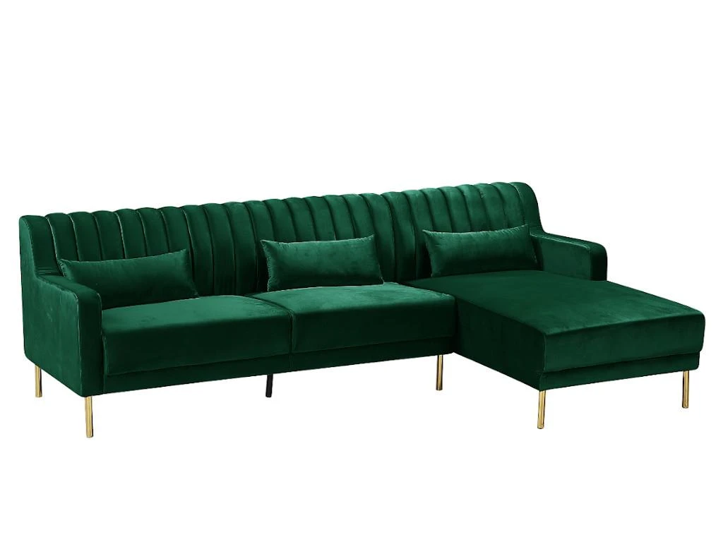 Canapé D'angle MEYREUIL En Velours - Vert Sapin - Angle Droit 2 Canapé D'angle MEYREUIL En Velours - Vert Sapin - Angle Droit – Image 2