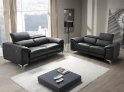 Canapé 3 Places Relax électrique En Cuir FRANSKA - Noir