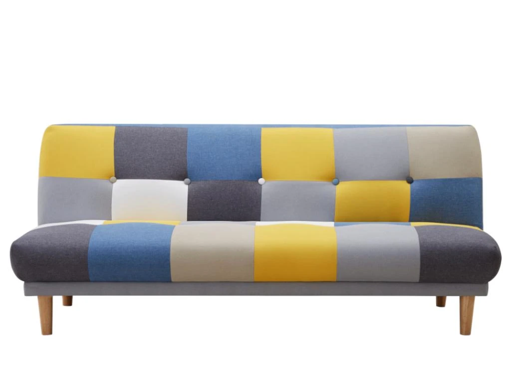 Canapé 3 Places Convertible Clic-clac En Tissu MARDAG - Patchwork Gris, Bleu, Jaune 3 Canapé 3 Places Convertible Clic-clac En Tissu MARDAG - Patchwork Gris, Bleu, Jaune – Image 3