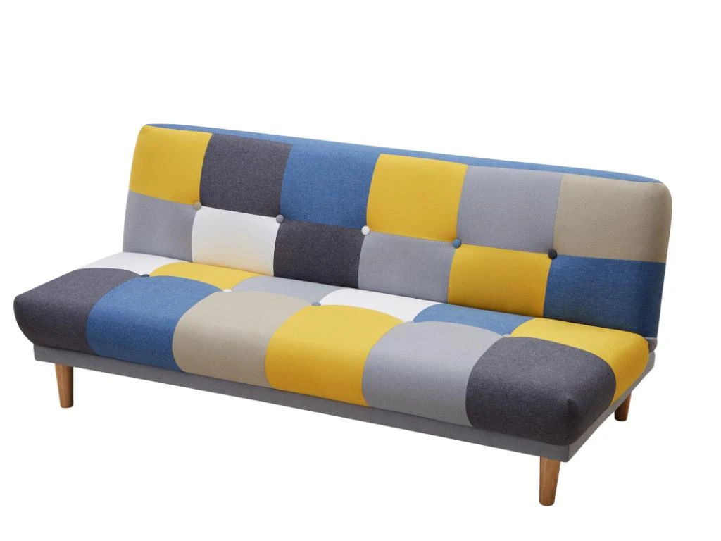 Canapé 3 Places Convertible Clic-clac En Tissu MARDAG - Patchwork Gris, Bleu, Jaune 4 Canapé 3 Places Convertible Clic-clac En Tissu MARDAG - Patchwork Gris, Bleu, Jaune – Image 4