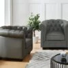Lot De 2 Fauteuils En Cuir De Buffle CHESTERFIELD - Gris -Deco.fr Soldes Boutique canape 399069