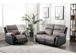 Canapé 2 Places Relax En Microfibre Et Simili TOLZANO - Gris Et Noir