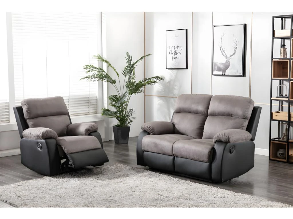 Canapé 2 Places Relax En Microfibre Et Simili TOLZANO - Gris Et Noir 1 Canapé 2 Places Relax En Microfibre Et Simili TOLZANO - Gris Et Noir