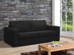 Canapé 3 Places Convertible Express 100% Cuir De Buffle Noir Matelas 18 Cm DELECTEA II -Deco.fr Soldes Boutique canape 406149 1