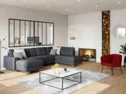 Canapé D'angle Panoramique Convertible JENSEN En Tissu - Anthracite - Angle Droit