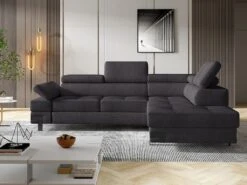 Canapé D'angle Convertible En Tissu DAMIEN II - Anthracite - Angle Droit