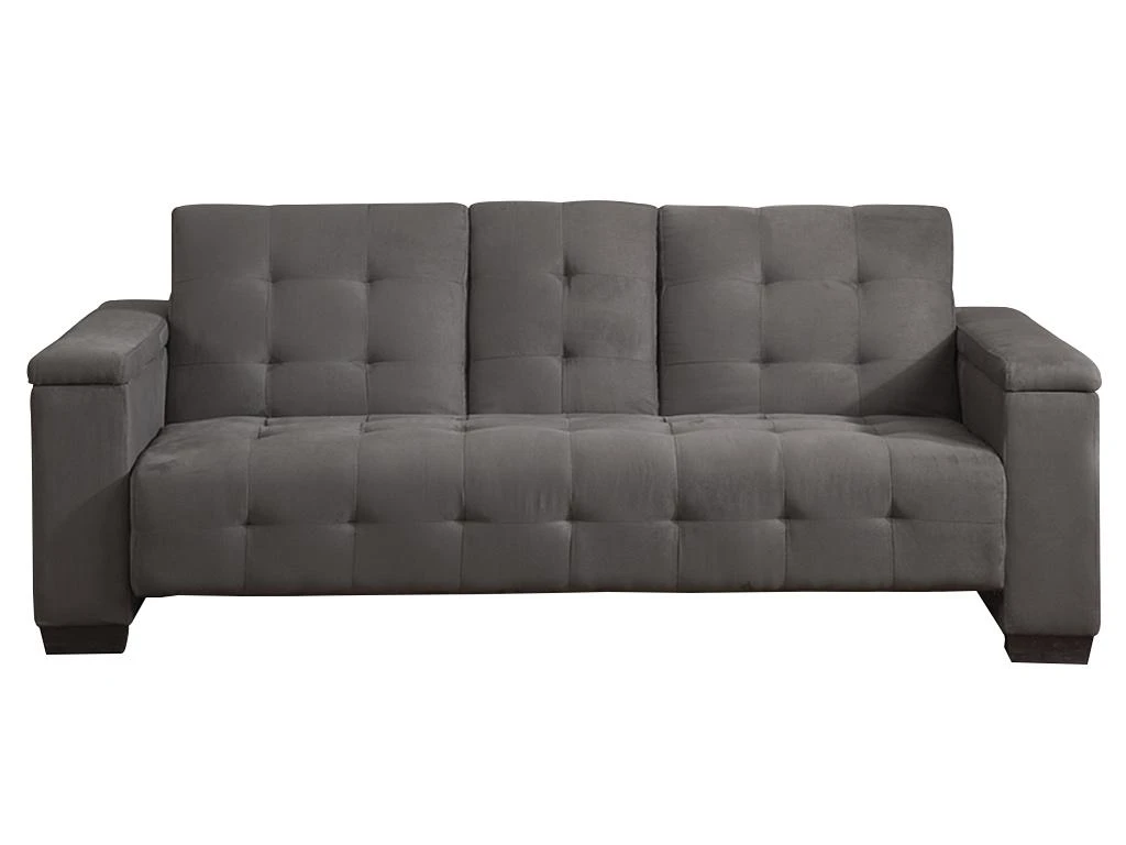 Canapé 3 Places Clic-clac En Microfibre DEVONSHIRE Avec Tablette Centrale Rabattable - Gris 11 Canapé 3 Places Clic-clac En Microfibre DEVONSHIRE Avec Tablette Centrale Rabattable - Gris – Image 11