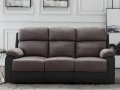 Canapé 3 Places Relax En Microfibre Et Simili TOLZANO - Gris Et Noir