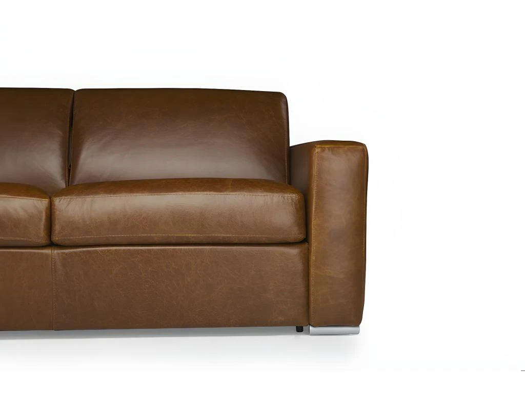 Canapé 3 Places Convertible Express 100% Cuir De Buffle Vintage Caramel Matelas 14cm DELECTEA II 7 Canapé 3 Places Convertible Express 100% Cuir De Buffle Vintage Caramel Matelas 14cm DELECTEA II – Image 7