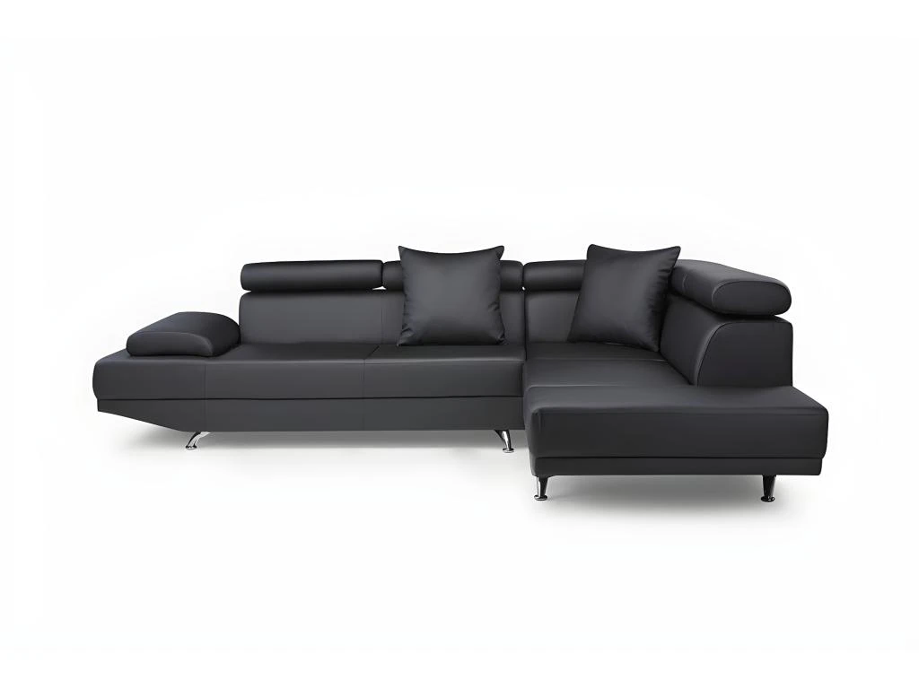 Canapé D'angle XL En Simili ROMAIN - Noir - Angle Droit 2 Canapé D'angle XL En Simili ROMAIN - Noir - Angle Droit – Image 2