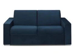 Canapé 2 Places Convertible Express En Velours CALITO - Bleu Nuit - Couchage Lattes Larges 120 Cm - Matelas 22 Cm Avec Mémoire De Forme DUNLOPILLO -Deco.fr Soldes Boutique canape 477201 1