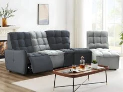Canapé D'angle Relax électrique Modulable En Velours Gris Clair Et Anthracite ALFORD