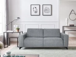 Canapé 3 Places Convertible Express En Tissu MONTASI - Gris - Couchage 140 Cm - Matelas DUNLOPILLO 14 Cm Avec Mémoire De Forme