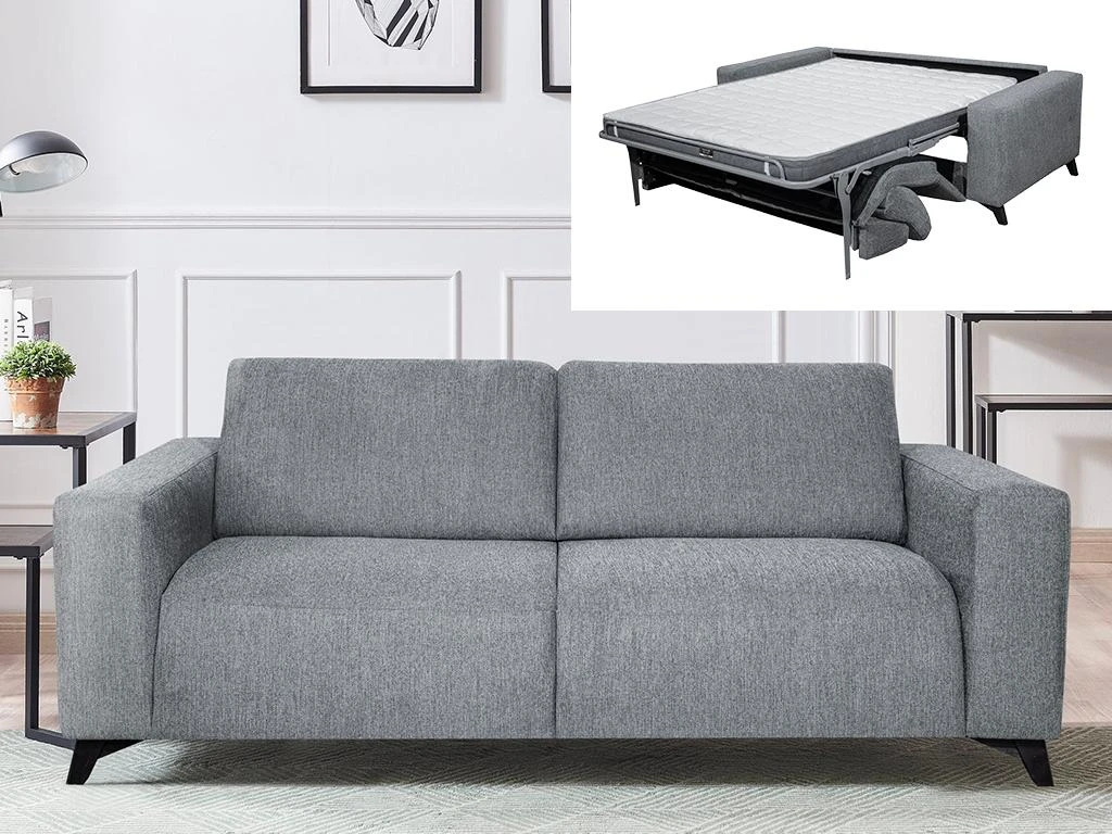 Canapé 3 Places Convertible Express En Tissu MONTASI - Gris - Couchage 140 Cm - Matelas DUNLOPILLO 14 Cm Avec Mémoire De Forme 2 Canapé 3 Places Convertible Express En Tissu MONTASI - Gris - Couchage 140 Cm - Matelas DUNLOPILLO 14 Cm Avec Mémoire De Forme – Image 2
