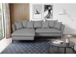 Canapé D'angle Convertible En Tissu Gris LAZARE De PASCAL MORABITO - Angle Gauche