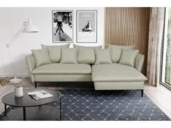 Canapé D'angle Convertible En Tissu Vert Clair LAZARE De PASCAL MORABITO - Angle Droit