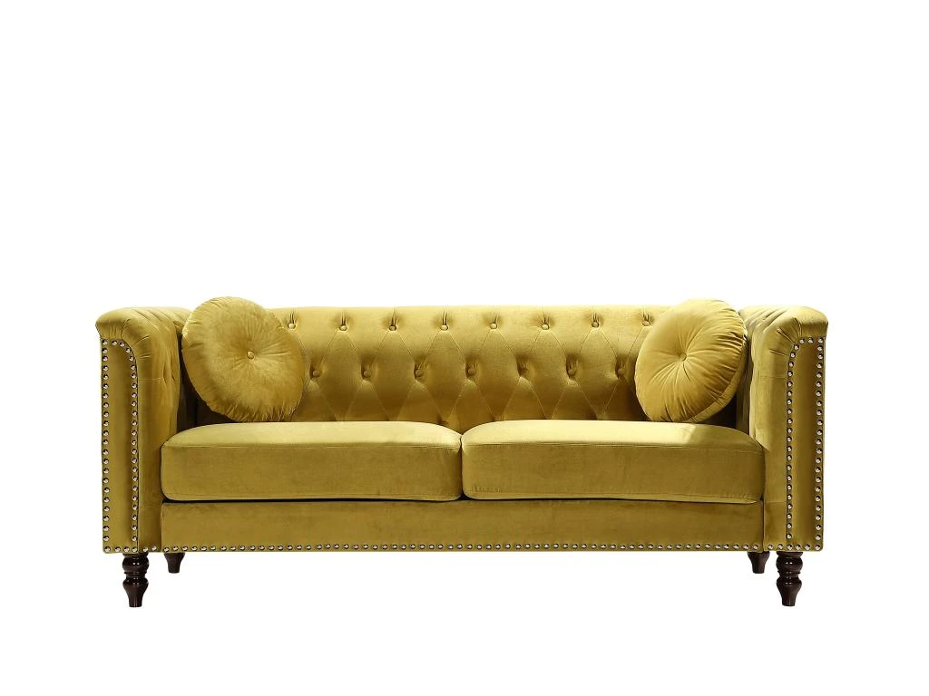 Canapé 3 Places En Velours Jaune Moutarde TURNER 3 Canapé 3 Places En Velours Jaune Moutarde TURNER – Image 3