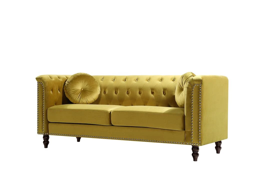 Canapé 3 Places En Velours Jaune Moutarde TURNER 2 Canapé 3 Places En Velours Jaune Moutarde TURNER – Image 2